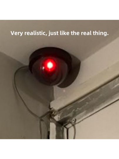 1pc Zwart Fake Security Camera, Simulated Dome Indoor/Outdoor Under Eaves, Flashing Rood LED Light, Home, Business, Factory, Aisle, Market, Hotel Deterrent Effect view 5