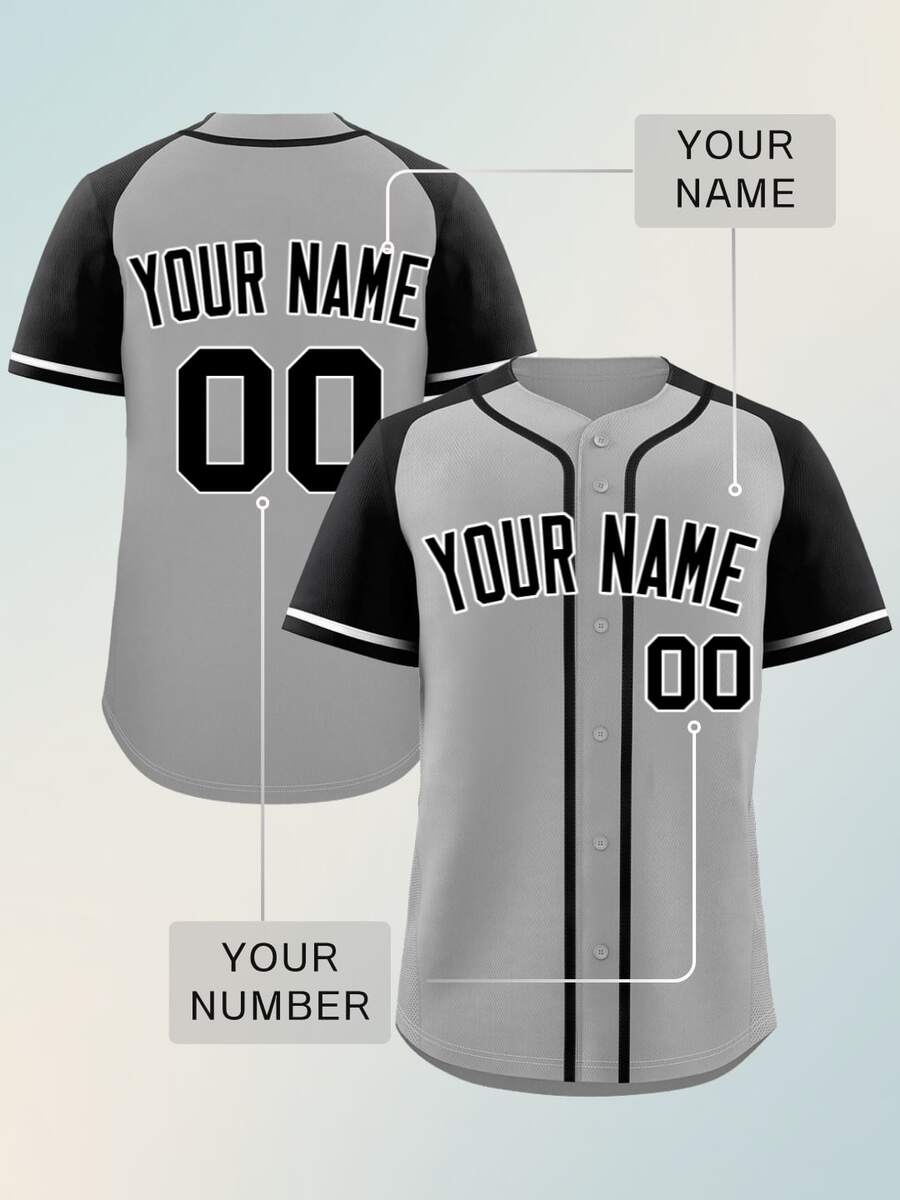 Camisetas de béisbol personalizables grises, con apodos y números de equipo personalizados, camisetas ligeras y cómodas, prendas deportivas con transferencia de calor - Gris - Ver 1