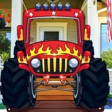 1pc Monster Truck Photo Booth Prop Alien Flag, 59"X59" Polyester Banner, Red Truck Party Supplies Large Monster Photo Backdrop Party Game Banner, Happy Birthday Celebration Decoration Birthday Decorations Tapestry Room Decor Party Decorations - Multicolor - View 1