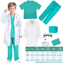 6pcs/7pcs Doctor Costume Set, Surgeon Outfit, Children Doctor Costume, 7PCS Includes Kids Decoration Glasses Medical Dress Up Costume For Boys Girls, Nurse Uniform And Accessories, Halloween Doctor Party Costume, Professional Doctor Outfit For Kids, Gifts For Boys And Girls (Without Stethoscope, Random Accessory Color)