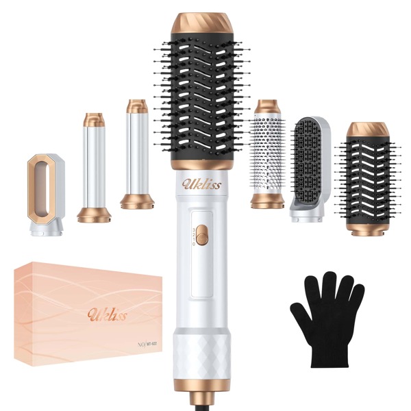 UKLISS Ensemble de coiffure 6 en 1, coiffeur à air avec sèche-cheveux 1000 W, brosse pour sèche-cheveux à air automatique, sèche-cheveux à brosse ronde, brosse pour sèche-cheveux à boucles, brosses coiffantes pour tous les types de cheveux