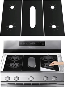 1/3 Juego de cubiertas de quemador de estufa de gas, protector de estufa de gas, revestimiento de quemador de estufa antiadherente y reutilizable, protector de estufa fácil de limpiar, resistente al calor y cortable, protegiendo su estufa de gas de derrames y contaminación por grasa y materiales espesos. Estufa de gas de cocina.