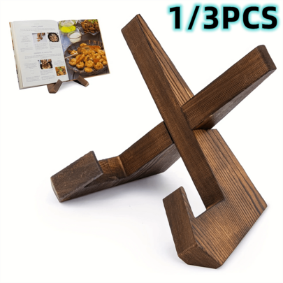 1/3pcs Rustic Wooden Recipe Holder - Sturdy Kitchen Counter Recipe Book Stand, Multipurpose Display Rack For Tablet And Cookbook, Perfect For Home Kitchen