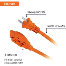 Alargador Eléctrico de Alta Potencia con Fuente de Alimentación para Hogar 3/5/10/15/20 metros Potencia para Herramientas Pesadas y Viajes - Naranja - Ver 11