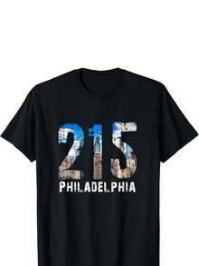 Philadelphia 215 Skyline Area Code Men's Cotton T-Shirt – Soft, Breathable, Casual Crew Neck Tee With Artistic Print – Perfect For Summer, Winter, Sports, And Gifts – Plus Size, L-5XL, Gift Tshirt| Artistic Print Tee| Plus Size Clothing, PLUS SIZE - màu đen - Xem 1