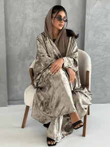 1pc Satin Abaya, Refined Craftsmanship, Elegant High-Quality Material, Fashionable Open Cardigan Design For Women's Daily Wear (Without Hijab),Robe,Modest