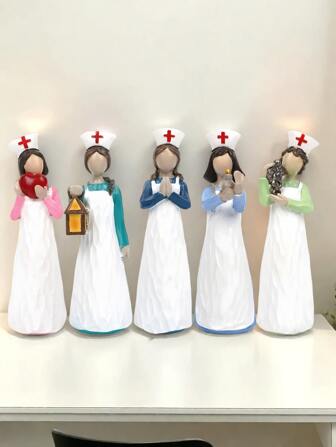 1 件湖蓝色灯笼护士装饰，手绘护士雕像与灯笼，感恩节，护士节纪念品和礼物，桌面艺术摆件