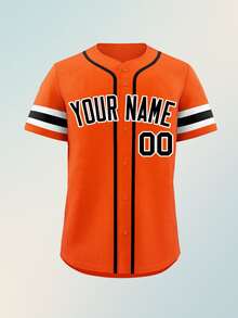 Camiseta de béisbol personalizada con nombre y número, bordada, de cuello en V rojo Miami, camisa de manga corta con botones personalizada para fiestas, juegos, entrenamiento y deportes, tallas S-XXL - Naranja - Ver 3