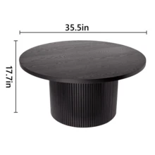 Round Wooden Coffee Table With Base - Black - View 2