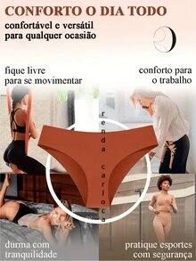 10 Seamless Laser Cut Thong Panties Simple Does Not Mark Clothes - Black - View 2