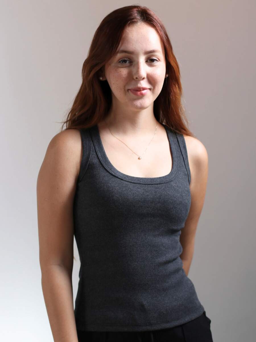 Women's Tank Top With O-Neck, Premium Ribbed Ribbed, Elegant Neckline - 深灰色 - 查看 1
