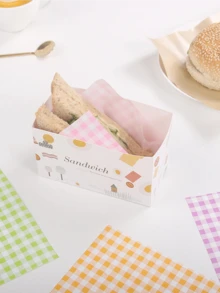 100/400 ورقة ورق شمع مقاوم للدهون، ورق تغليف السندويشات، ورق خبز المطبخ، بطانات صناديق الكيك، ورق ماص للزيوت، ورق طبق الوجبات السريعة المخطط، طوابع البرغر والخبز والسندويشات (مناسب للشواء والنزهات والحفلات والوجبات السريعة)