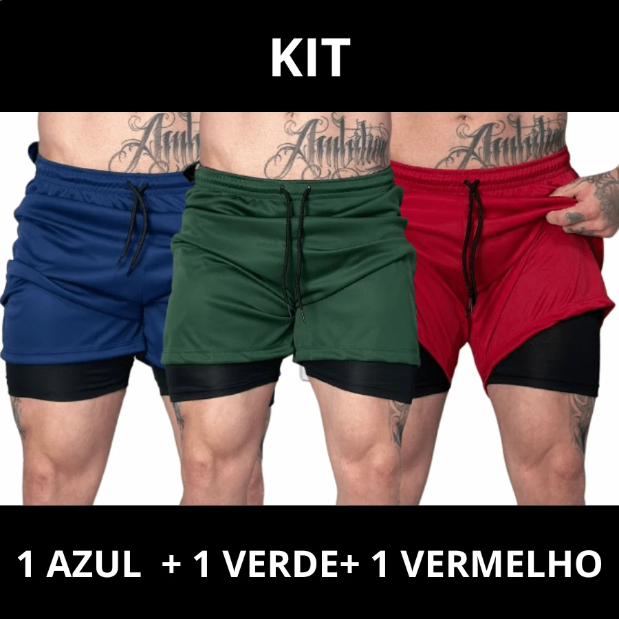3-Pack 2-In-1 DryFit Sports Shorts For Men, Gym, Workout, Running, Running With Cell Phone Pocket - 彩色 - 查看 1