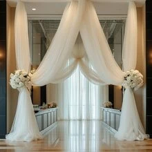 1 pieza Tela de organza blanca elegante, tela de red versátil para decoración, de 3 a 16 metros de largo, adecuada para respaldos de sillas de boda, barandillas de escalera, corredores centrales de mesa, cortinas de arco, manualidades DIY, cortinas de techo, telones de fondo para ceremonias de boda, compromisos, decoración de San Valentín y días festivos, regalos de cumpleaños de verano, útiles escolares, decoración de habitaciones