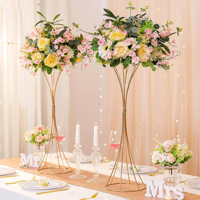 GOQODO 6 piezas de jarrones de flores dorados huecos, soportes de exhibición de flores artificiales bohemios, centro de mesa de boda, estante floral geométrico. Para decoración de bodas, duchas nupciales, banquetes, decoración de habitaciones, decoración de cocina, Navidad, Halloween