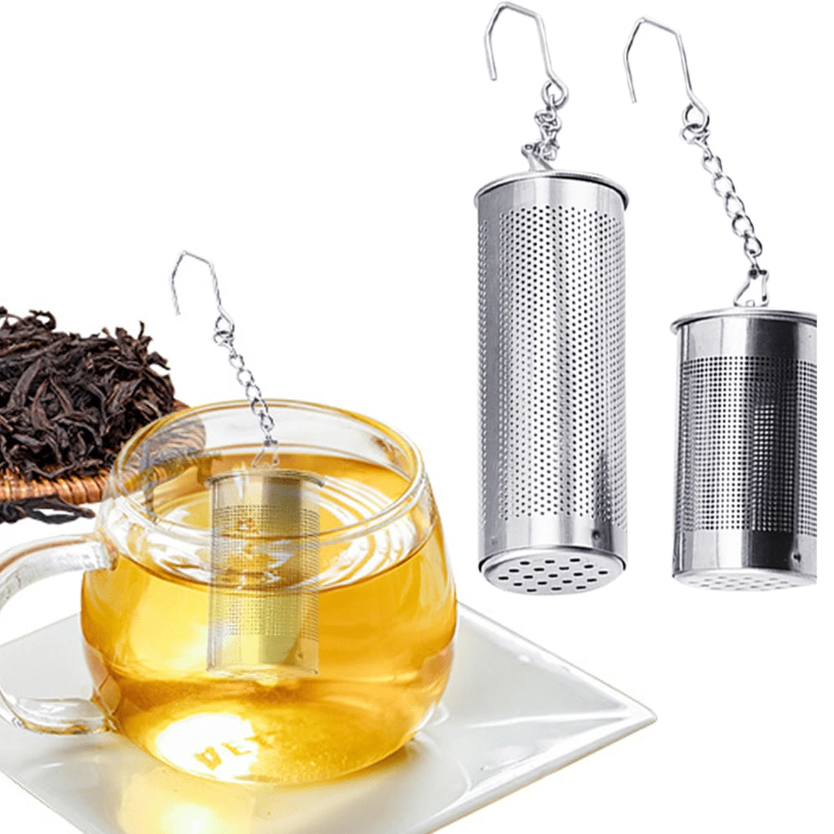 1/2个带挂钩的不锈钢茶滤 - 防止茶叶漏出，保持茶杯清洁。金色和银色不锈钢茶滤！这些时尚的茶滤是茶爱好者的必备之选。在家用它们泡一杯完美的散叶茶，或者带去办公室，享受清爽的假期，回到学校。 - 彩色 - 查看 1