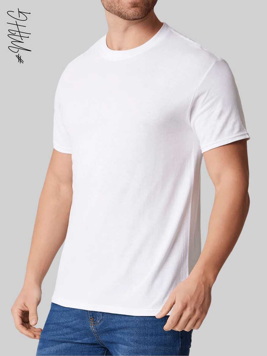 MHG Camiseta De Manga Corta Con Cuello Redondo De Color Sólido Para Hombre