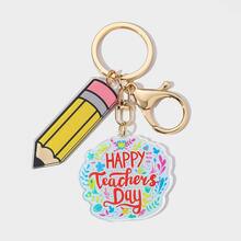 新款可爱钥匙扣 DIY 手工制作“TEACHER”字母彩虹亚克力彩色流苏钥匙扣，1 个苹果/笔/书本木质钥匙扣，毕业派对/教师礼物，创意手机/汽车配件包饰配件