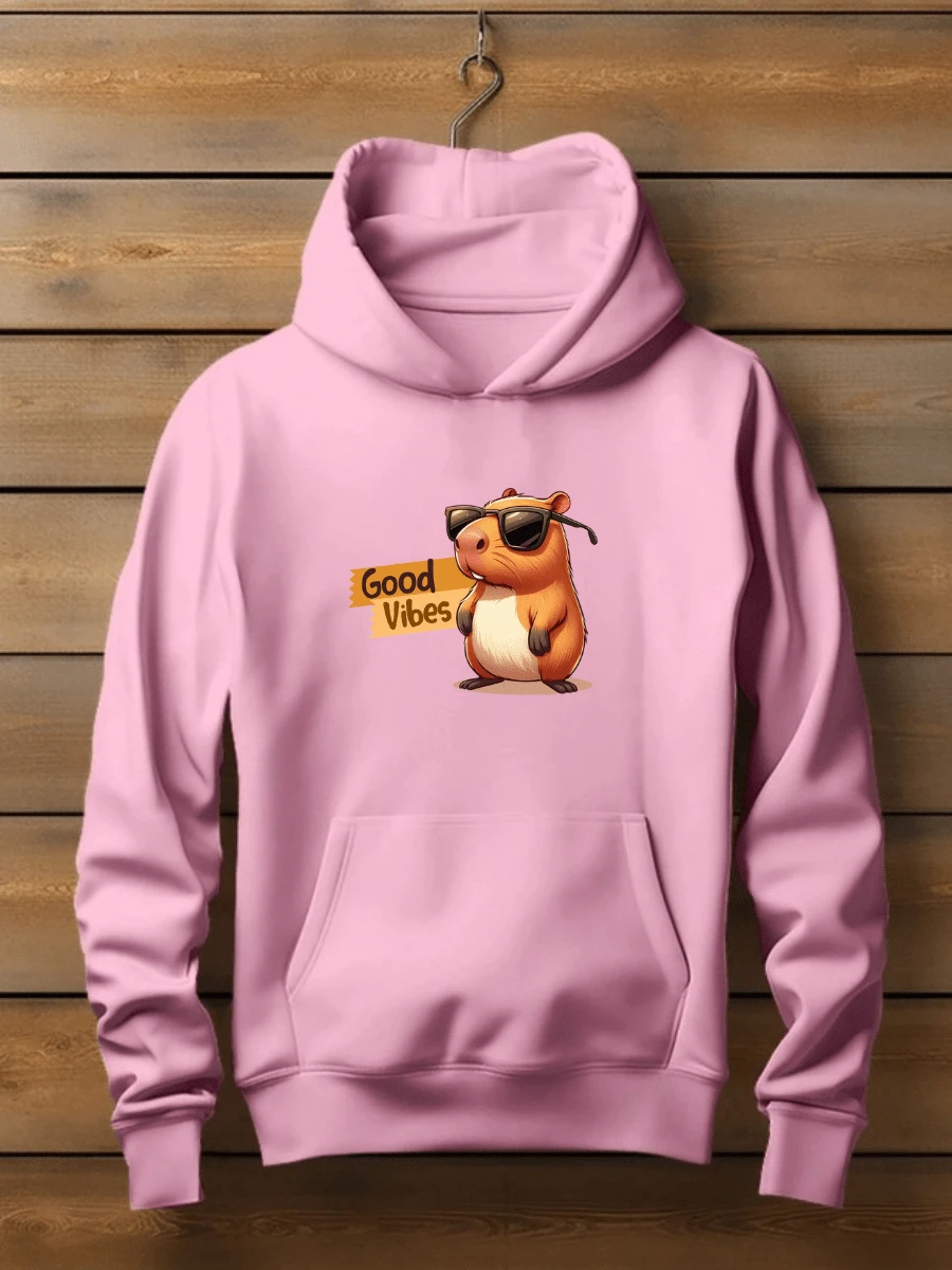 Casaco de Moletom Canguru Masculino e Feminino Capivara Good Vibes Estampado