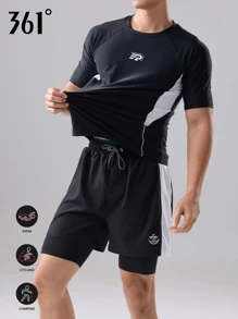361degree 361° Herren Mode Lässig Sportbekleidung Set, 1 Kurzarm T-Shirt, 1 Paar Shorts mit Futter zum Vermeiden von Verlegenheit. Gefertigt aus schnelltrocknenden, dehnbaren Stoffen, bequem und nicht stickig, ausbleichfest. Geeignet für Schwimmen, Surfen, Rafting, Wasserball, Beach-Volleyball, Outdoor-Sport, Wassersport