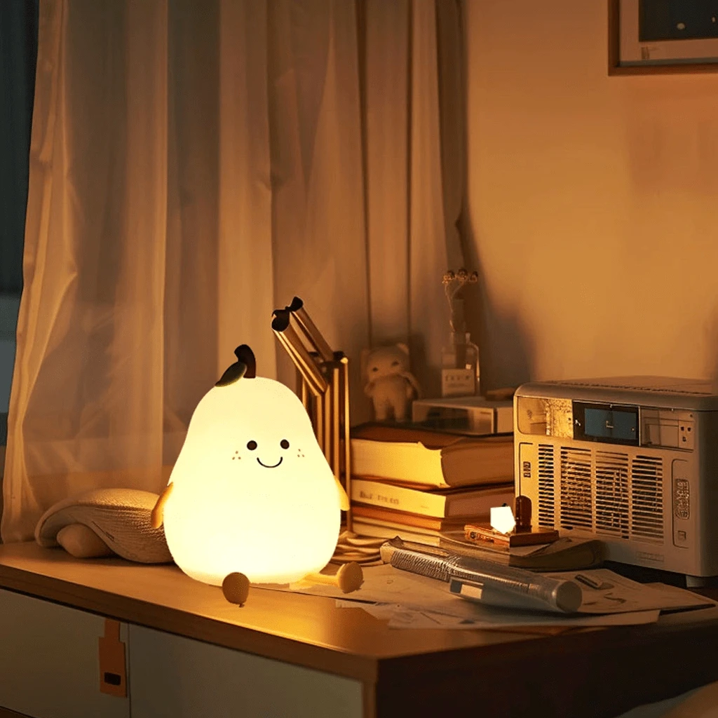 Urocza gruszkowa lampka nocna LED - czuła na dotyk, ładowana przez USB, ściemniana silikonowa lampka nocna, tworzy przytulną atmosferę w sypialni, lampka nocna dla dzieci