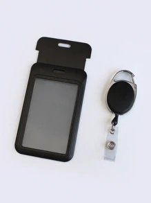 1 Set Zinc Alloy Card Holder Clip + Pull-Out ID Card Holder (Black)
