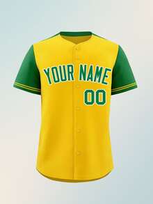 Customizable Yellow And Green Baseball Jerseys, Personalized Team Names And Numbers, Heat Transfer Jerseys, Game Day, Party Sports Baseball Jerseys, Fan Gear - Yellow - View 3