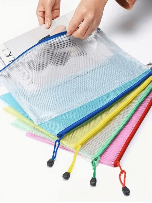5pcs/Pack Mesh Zipper Document Bags, Waterproof Zipper File Folders, A4 Size Suitable For Classroom Stationery Organization, Random Colors & Styles,Back To School,School Supplies
