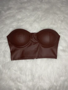 Women's Cropped Top Sexy Faux Leather Clubwear Style 2025 - 鏽棕色 - 查看 2