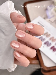 10ml Spring Summer Nine-Layer Purple White Cat Eye Gel Nail Polish Nail Salon 2025 New Style Spring Summer Popular Ice Transparent White Glass Bead Nail Art Nail Supplies