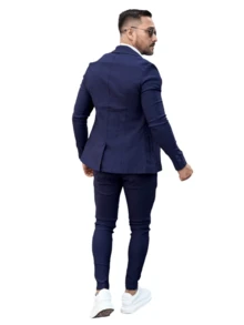 Premium Slim Fit Blazer And Pants Set With Double-Waisted Waistband - 藏蓝色 - 查看 5