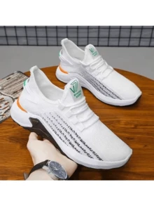 Zapatillas deportivas negras de malla tejida con cordones para hombre - Blanco - Ver 1