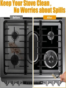 1/3 Juego de cubiertas de quemador de estufa de gas, protector de estufa de gas, revestimiento de quemador de estufa antiadherente y reutilizable, protector de estufa fácil de limpiar, resistente al calor y cortable, protegiendo su estufa de gas de derrames y contaminación por grasa y materiales espesos. Estufa de gas de cocina.