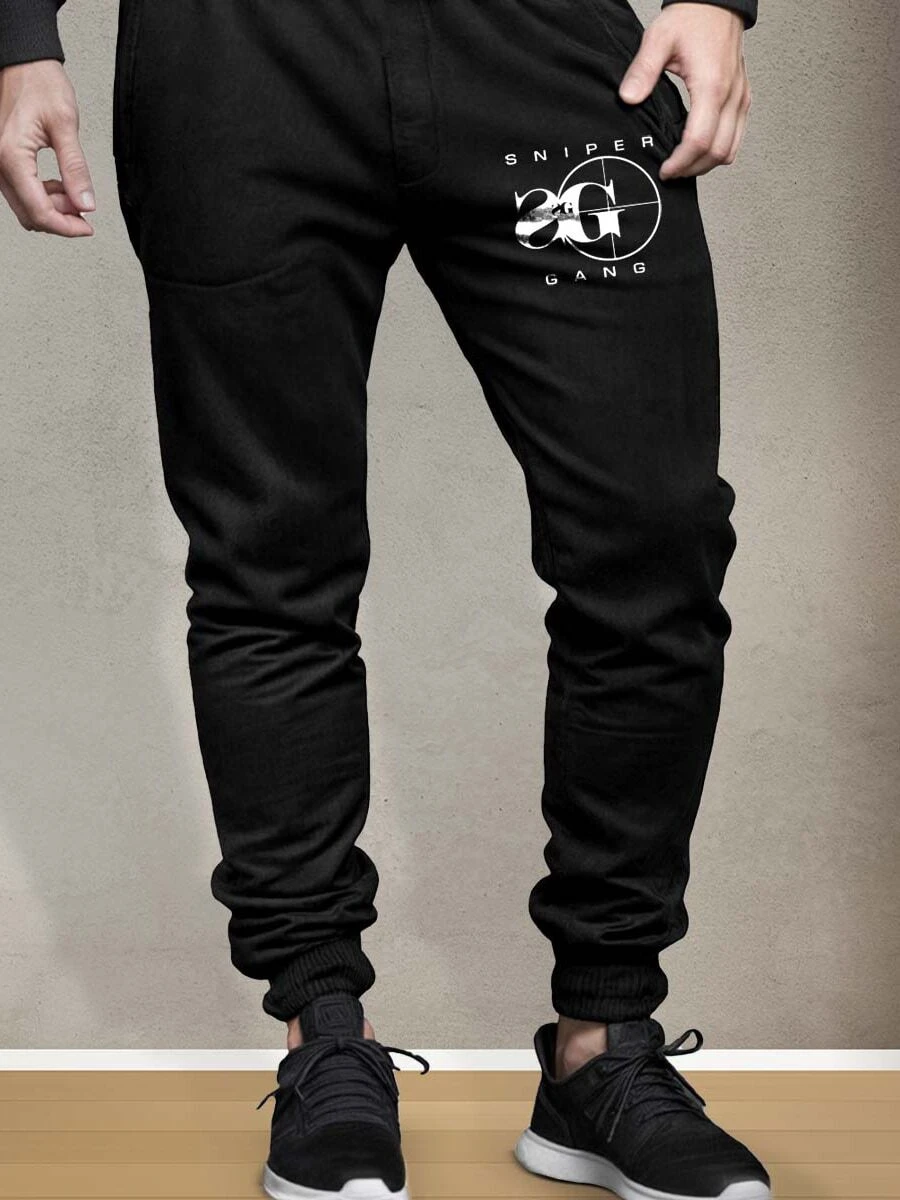 Unisex LA Printed Los Angeles Sweatpants Unisex Casual Gym Workout Trousers Everyday - Black - View 1