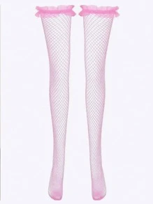1 PC Sexy Lingerie Sexy Overknee Long Socks Women Sweet Girls Lolita Bowknot Thigh High Fishnet Stockings Gothic Punk Lace Mesh Legging