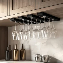 1 pièce Porte-verres mural avec tiges en verre, Organisateur de verres à vin sans perçage gain de place, pour la cuisine, le bar et la salle à manger, accessoire de rangement et de rangement, accessoire pour la maison