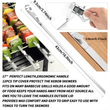 10 pièces Brochettes de barbecue, brochettes de barbecue longues en acier inoxydable, brochettes de barbecue shish kebab, brochettes de kebab plate en métal larges et réutilisables pour viande de poule, set de 10 avec sac de rangement