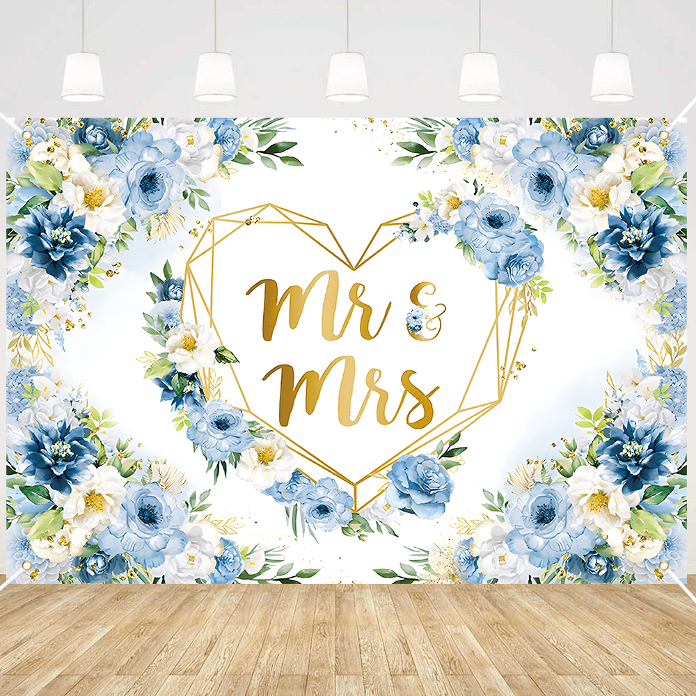 1pc Polyester Blue & White Floral Party Backdrop Banner - For Wedding Decor And Bridal Shower Tapestry Room Decor Flag Birthday Decorations Party Decorations