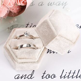 1pc Hexagon Velvet Ring Box, Multiple Colors Available, 2 Slots Ring Box, Wedding Engagement Ceremony Display Box, Engagement Wedding Holiday Gift Decoration