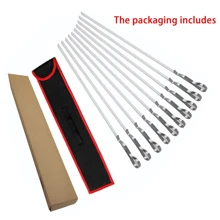 10 pièces Brochettes de barbecue, brochettes de barbecue longues en acier inoxydable, brochettes de barbecue shish kebab, brochettes de kebab plate en métal larges et réutilisables pour viande de poule, set de 10 avec sac de rangement