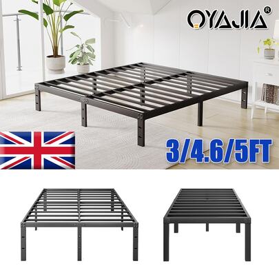 OYAJIA 3FT 4FT6 5FT Full Size Bed Frame Heavy Duty Metal Platform No Box Spring Needed, Non-Slip Noise Free Easy Assembly, Black Bed Frames