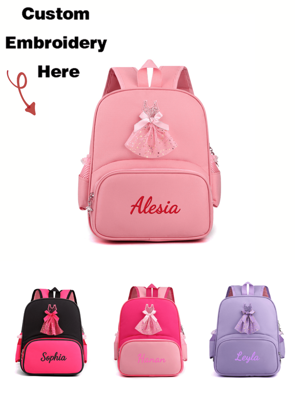 1pc Embroidery Custom Cute Dress Skirt Large Capacity Multifunctional Children'S Backpack Dance Bag Latin Dance Bag Suitable For Girls Elementary School Students Junior High School Students Outdoor Travel Party Gathering Daily Use Give Family And Friends Exclusive Holiday Gifts,Multi-Functional,Ornamental,Letter,Stylish,Modern,Colorful,Cute,Adorable,Casual,Custom,Personalised,Unique,Customized,Ideal Gifts For Him,Ideal Gifts For Her