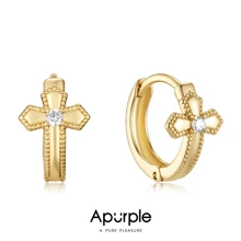 Apurple Pendientes tipo botón con cruz y círculo de circonita, joyería elegante y versátil con estilo retro para mujeres