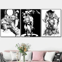 1pc/3PCS Wall Arts Posters Superhero Black And White Illustration Black And White Art Handsome Suitable For Residential And Dormitory Walls, Living Room And Bar Decoration, Dining Room Or Bathroom, Room Decoration, High Quality Without Frame, Indoor/Outdoor Canvas Art, Frameless/Framed ,Wall Art With Frame