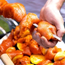 10 pièces Brochettes de barbecue, brochettes de barbecue longues en acier inoxydable, brochettes de barbecue shish kebab, brochettes de kebab plate en métal larges et réutilisables pour viande de poule, set de 10 avec sac de rangement