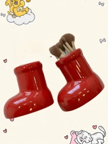 Creative High-Fashion Mini Red Boot Shape Desk Organizer, Multifunctional Pen Holder & Makeup Brush Storage Back To School - Multicolor - View 5
