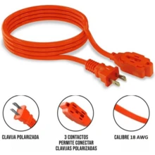Alargador Eléctrico de Alta Potencia con Fuente de Alimentación para Hogar 3/5/10/15/20 metros Potencia para Herramientas Pesadas y Viajes - Naranja - Ver 12