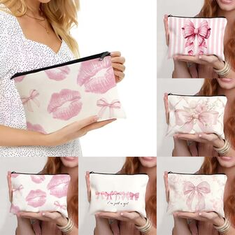 可爱蝴蝶结盥洗包 - 轻便、可折叠化妆包，带拉链 | 易于清洁、用途广泛的化妆盒，适用于旅行和节日礼物化妆包学校用品旅行必需品化妆包节日必需品化妆包化妆包化妆包化妆袋化妆品收纳袋印花女士礼物