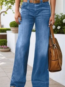 Quần jeans ống rộng dài dành cho nữ, giá cả phải chăng, chất lượng cao, thời trang và đa năng, lý tưởng cho trang phục thường ngày mùa xuân. - Rửa tối - Xem 2