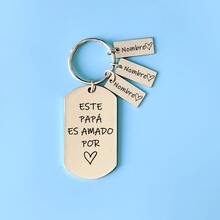 Personalized Father's Day Gift Present Keyring,This Daddy Is Loved By Keychain,Stainless Steel Keyring Engraving Spanish Charms - Multicolor - View 12